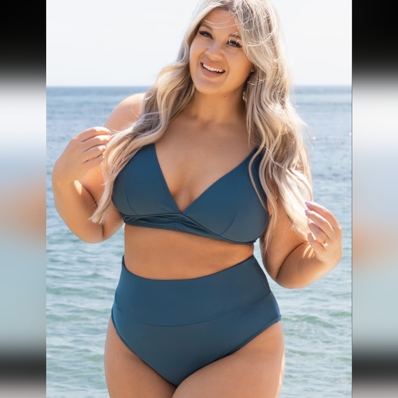 Cupshe Ruched V-Neck Bralette & Banded High Waist Bikini Set - Size XL NWT - Picture 1 of 6